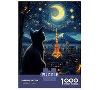 Rompecabezas para Adultos 1000 Piezas Cat Dreaming Tokyo Starry Night Rompecabezas para Adultos Juegos De Relajación Carrera De Velocidad De Manos Juego Desafiante Regalos 52x38cm/1000pcs