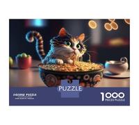 Rompecabezas para Adultos, 1000 Piezas Cat Ramen Japan Rompecabezas Juguetes Antiestrés Oferta De Regalo De Cumpleaños como Regalos para Toda La Familia 38x26cm/1000pcs