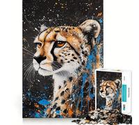 Rompecabezas para Adultos 1000 Piezas Cheetah Splatter Art Exact Edge Art Focus Building Toy Cozy Time Game Christmas Wall Art (50x75cm)