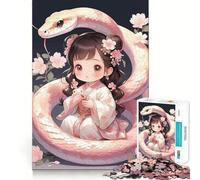 Rompecabezas para Adultos 1000 Piezas Chibi Girl Serpiente Flores Corte Premium Juego Creativo Juguete Diversión Ociosa Tiempo Libre Arte Navideño Exhibición (38x52cm)