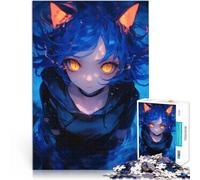 Rompecabezas para Adultos 1000 Piezas Chica de Anime de Pelo Azul con Orejas de Gato Regalos de Juegos desafiantes Mejorar la Memoria 50x70cm