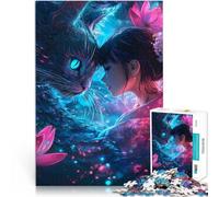 Rompecabezas para Adultos 1000 Piezas Chica de Anime y Gato con Flores de Cerezo y Loto Juguetes de Juego desafiantes Mejorar la Memoria 38x52cm