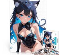 Rompecabezas para Adultos 1000 Piezas Chica Gato de Anime con Mono Negro - Colección Serie Azul 01 para divertirse en Familia Mejorar la Memoria 52x38cm