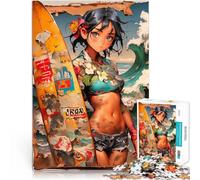 Rompecabezas para Adultos 1000 Piezas Chica Surfista con Tatuajes Juguetes para aliviar el estrés Mejorar el Amor Entre Parejas 52x38cm