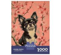 Rompecabezas para Adultos 1000 Piezas Chihuahua in Cherry Blossoms Dog and Blossoms Wall Art Rompecabezas para Adultos Juego Familiar Análisis Y Lógica Actividades Divertidas En Casa, 38x26cm/1000pcs