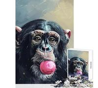 Rompecabezas para Adultos 1000 Piezas Chimpancé con Chicle Arte Digital Juguete Educativo Regalo para cumpleaños Juegos educativos Entrena tu Cerebro y Tus Manos Tamaño 50x75cm