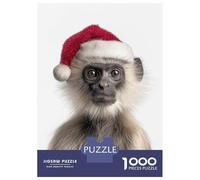 Rompecabezas para Adultos 1000 Piezas Christmas Langur Wearing A Santa Hat Rompecabezas para Adultos Juego Familiar Análisis Y Lógica Actividades Divertidas En Casa, 70x50cm/1000pcs