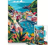 Rompecabezas para Adultos,1000 Piezas,Cinque Terre,Italia,Arte Minimalista,Corte Suave,Juego Creativo para el Cerebro,diversión para el Tiempo Libre, Tranquilo (38x26cm)