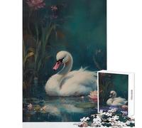 Rompecabezas para Adultos 1000 Piezas Cisne Blanco en Estanque Decoración del hogar Juguetes Gran Regalo Juego Familiar Mejorar el Amor Entre Parejas Tamaño 50x75cm