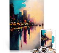 Rompecabezas para Adultos 1000 Piezas Ciudad de Pintura al óleo 2 Juguetes Juegos Educativos Antiestrés Grandes Regalos y Juguetes 38x26cm