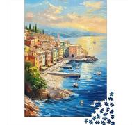 Rompecabezas para Adultos 1000 Piezas Coastal Village Sunset Painting -1 Rompecabezas para Adultos Juegos De Relajación Carrera De Velocidad De Manos Juego Desafiante Regalos 52x38cm/1000pcs