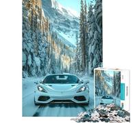 Rompecabezas para Adultos 1000 Piezas Coche Deportivo Blanco en montañas Nevadas Rompecabezas de 1000 Piezas Juguetes de decoración para el hogar Arte de Pared cumpleaños