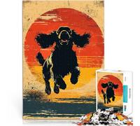 Rompecabezas para Adultos 1000 Piezas Cocker Spaniel Corriendo al Atardecer Juguetes de Juego con póster a Juego y Hoja de Trivia 52x38cm