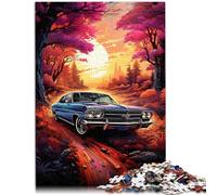 Rompecabezas para adultos, 1000 piezas, color rosa, coches clásicos, juego intelectual, 19.7 x 29.5 pulgadas, juego familiar, alivio del estrés, rompecabezas difícil desafío