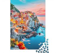 Rompecabezas para Adultos 1000 Piezas Colorful Coastal Village Sunset -3 Rompecabezas para Adultos Juegos Divertidos Decoración del Hogar Actividades Divertidas En Casa 52x38cm/1000pcs