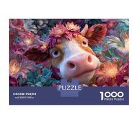 Rompecabezas para Adultos 1000 Piezas Colorful Flower Cow Art-1 Rompecabezas para Adultos Juegos De Relajación Carrera De Velocidad De Manos Juego Desafiante Regalos 52x38cm/1000pcs