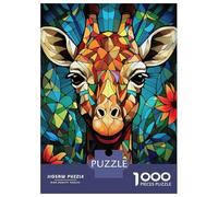 Rompecabezas para Adultos 1000 Piezas Colorful Giraffe Stained Glass Art Rompecabezas para Adultos Juegos Divertidos Decoración del Hogar Actividades Divertidas En Casa 38x26cm/1000pcs