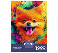 Rompecabezas para Adultos 1000 Piezas Colorful Pomeranian Dog Rompecabezas Juguete Decoración De Pared Vacaciones En Casa Matar El Tiempo Juego Desafiante Regalos 38x26cm/1000pcs