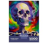 Rompecabezas para Adultos 1000 Piezas Colorful Smoking Skull Painting Rompecabezas Juegos Relajantes Corte De Precisión Cumpleaños Y Navidad 38x26cm/1000pcs