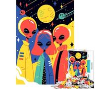 Rompecabezas para Adultos 1000 Piezas Coloridos Lindos alienígenas Hermanos Ciencia ficción Espacial Arte Pop ilustración Minimalista Juego práctico desafío de Inteligencia Cerebral Juguetes