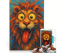 Rompecabezas para Adultos: 1000 Piezas con un león de Dibujos Animados sacando la Lengua Juego de ingenio, interacción Entre Padres e Hijos, fortalece el Amor en Pareja 38x26cm