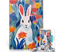 Rompecabezas para Adultos 1000 Piezas Conejo Blanco Entre Flores, Animal de Acuarela Alivio del estrés Decoración 75x50cm
