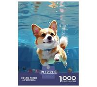 Rompecabezas para Adultos 1000 Piezas Corgi Dog Swimming Rompecabezas para Adultos Juguete Decoración De Pared Patrón De Ensamblaje Actividades Divertidas En Casa 52x38cm/1000pcs
