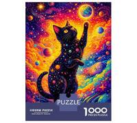 Rompecabezas para Adultos 1000 Piezas Cosmic Cat Playing with Planet Rompecabezas para Adultos Juegos Familiares Carrera De Velocidad Manual Cumpleaños 70x50cm/1000pcs