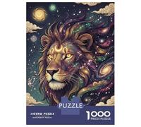 Rompecabezas para Adultos 1000 Piezas Cosmic Lion with Crescent Moon Rompecabezas para Adultos Juegos Relajantes Regalos para Mujeres Oferta como Regalos para Toda La Familia 52x38cm/1000pcs