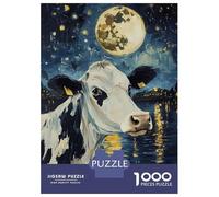 Rompecabezas para Adultos 1000 Piezas Cow Under The Moon Rompecabezas Juegos Relajantes Corte De Precisión Cumpleaños Y Navidad 52x38cm/1000pcs