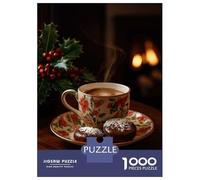 Rompecabezas para Adultos 1000 Piezas Cozy Coffee and Cookies by Fireplace Rompecabezas Juegos Divertidos Vacaciones En Casa Matar El Tiempo Oferta como Regalos para Toda La Familia 52x38cm/1000pcs