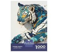 Rompecabezas para Adultos 1000 Piezas Cracked Tiger with Blue and Gold Accents Rompecabezas Juegos para Relajarse Vacaciones En Casa Matar El Tiempo Actividades Divertidas En Casa 52x38cm/1000pcs