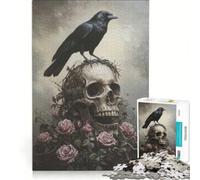 Rompecabezas para Adultos: 1000 Piezas Cuervo sobre Calavera con Rosas Juego práctico, Carrera de Velocidad Manual cumpleaños y Navidad 38x52cm