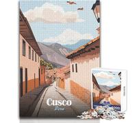 Rompecabezas para Adultos 1000 Piezas Cusco, Perú Vista de la Calle Ilustración Hermoso diseño Juego Decoración Perfecta Regalo Cumpleaños Tamaño 38x26cm