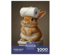 Rompecabezas para Adultos 1000 Piezas Cute Bunny on Toilet Rompecabezas para Adultos Juego Familiar Análisis Y Lógica Actividades Divertidas En Casa, 38x26cm/1000pcs