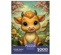 Rompecabezas para Adultos 1000 Piezas Cute Cartoon Calf in Floral Meadow Rompecabezas Juguete Decoración De Pared Vacaciones En Casa Matar El Tiempo Juego Desafiante Regalos 70x50cm/1000pcs