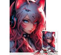 Rompecabezas para Adultos 1000 Piezas Cyberpunk Neko Cat Girl Juguete Decoración de Pared Gran Regalo para Juegos Juego Familiar con póster a Juego y Hoja de Trivia Tamaño 50x75cm
