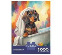 Rompecabezas para Adultos 1000 Piezas Dachshund Puppy in Bathtub with Duck Rompecabezas Juegos Divertidos Vacaciones En Casa Matar El Tiempo Oferta como Regalos para Toda La Familia 70x50cm/1000pcs
