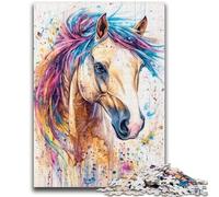 Rompecabezas para Adultos 1000 Piezas de Acuarela de Caballos, Juego desafiante, Juguetes, Regalo Ideal para Toda la Familia a Partir de 14 años, 26x38cm