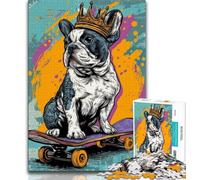 Rompecabezas para Adultos: 1000 Piezas de Bulldog francés en patineta Ideal para Aprender y Regalar a Toda la Familia (tamaño 38x26cm)