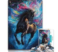 Rompecabezas para Adultos: 1000 Piezas de Caballos Negros, Ideales para el Aprendizaje y el Regalo Familiar (tamaño 75x50cm)