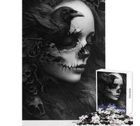 Rompecabezas para Adultos 1000 Piezas de Calaveras de Cuervo Mujer gótica Juguete Educativo Regalo para Mujeres y Hombres Juegos relajantes Que ayudan a ejercitar el Cerebro tamaño 38x26cm