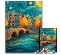 Rompecabezas para Adultos, 1000 Piezas de cartón Ciudad bajo el Cielo Nocturno, diseño intrincado para Adolescentes, decoración DIY y diversión para estimular el Cerebro, 26x38cm