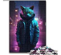 Rompecabezas para Adultos, 1000 Piezas de cartón con diseño de Gato ciberpunk neón, tamaño 26x38cm, Ideal para Adolescentes y jóvenes, Regalo Ideal de cumpleaños y Vacaciones.