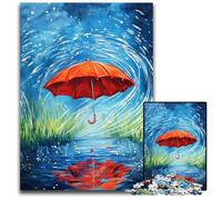 Rompecabezas para Adultos, 1000 Piezas de cartón con un Paraguas Rojo en un día lluvioso, decoración del hogar, diversión Familiar, a Partir de 14 años, 26x38cm