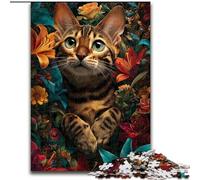 Rompecabezas para Adultos, 1000 Piezas de cartón de Gato Entre Flores, 26x38cm, divertirse en Familia en Navidad, Acción de Gracias, cumpleaños y Pascua