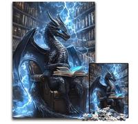 Rompecabezas para Adultos: 1000 Piezas de cartón de un dragón Leyendo un Libro Juguetes desafiantes, cumpleaños para Mayores de 14 años (26x38cm)