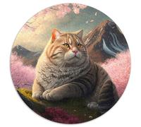 Rompecabezas para Adultos, 1000 Piezas de cartón Redondo con diseño de Gato y Cerezo en Flor, Juego Decorativo DIY Que desafía el Cerebro, Juguete Interactivo Familiar (67,5 x 67,5 cm)