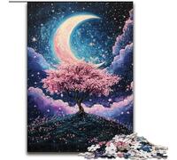 Rompecabezas para Adultos, 1000 Piezas de cerezos en Flor bajo la Luna, Ideal para familias, Vacaciones y Noches de Juegos interactivos, 50x75cm