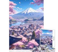 Rompecabezas para Adultos 1000 Piezas de cerezos en Flor en un Pueblo de montaña japonés Juguetes antiestrés Gran Regalo para Juegos Juego práctico Que Ayuda a ejercitar el Cerebro Tamaño 50x75cm